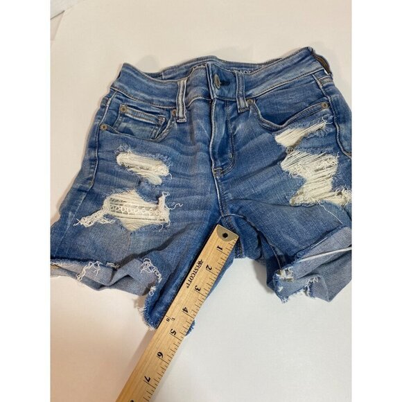 American Eagle MIDI Next Level Stretch Destressed Denim Shorts Women’s Size 4 - Picture 9 of 9